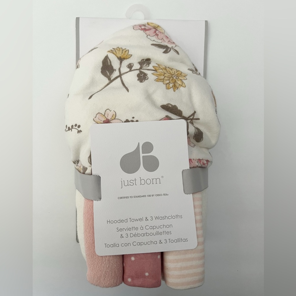 Just Born • infant baby hooded towel and washcloth set